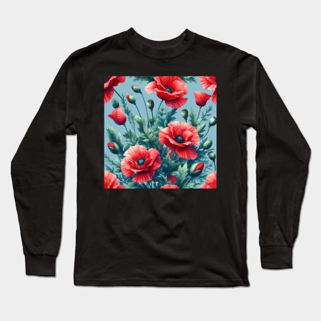 Red Poppy Flower Long Sleeve T-Shirt by Jenni Arts